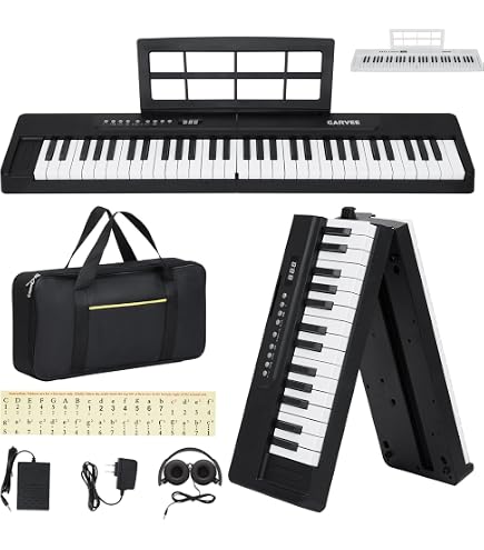 Amazon | 電子ピアノ 61鍵盤 折りたたみ 2つ折り電子キーボード 日本語
